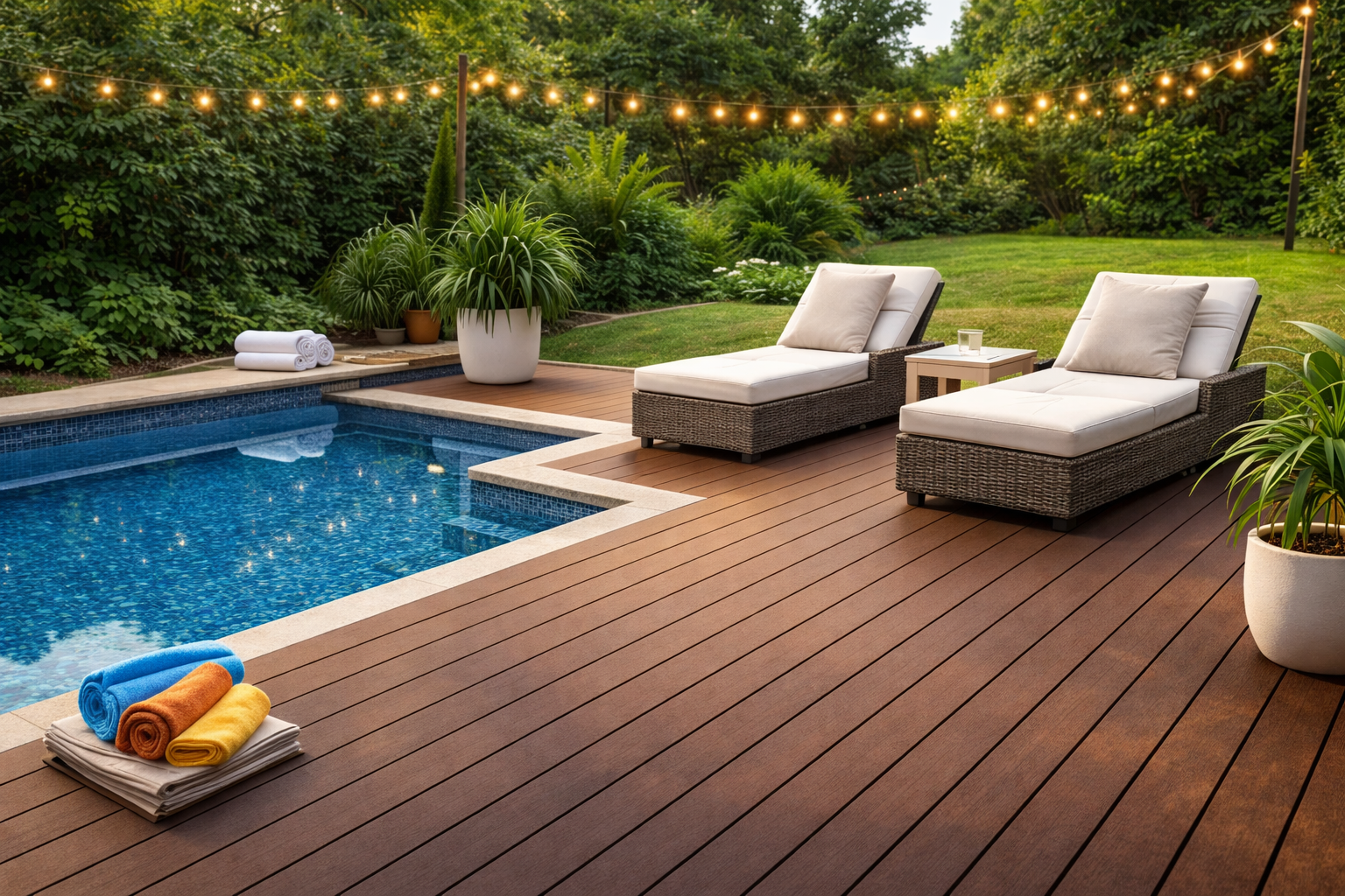 Modern havuz kenarı deck uygulaması