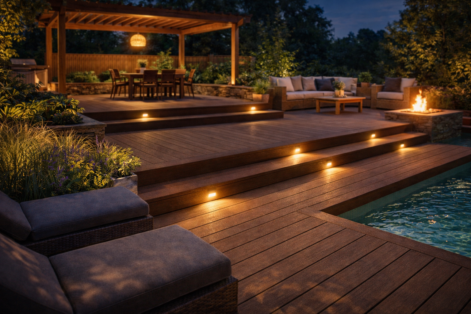 Aydınlatmalı deck tasarımı dış mekan trendleri