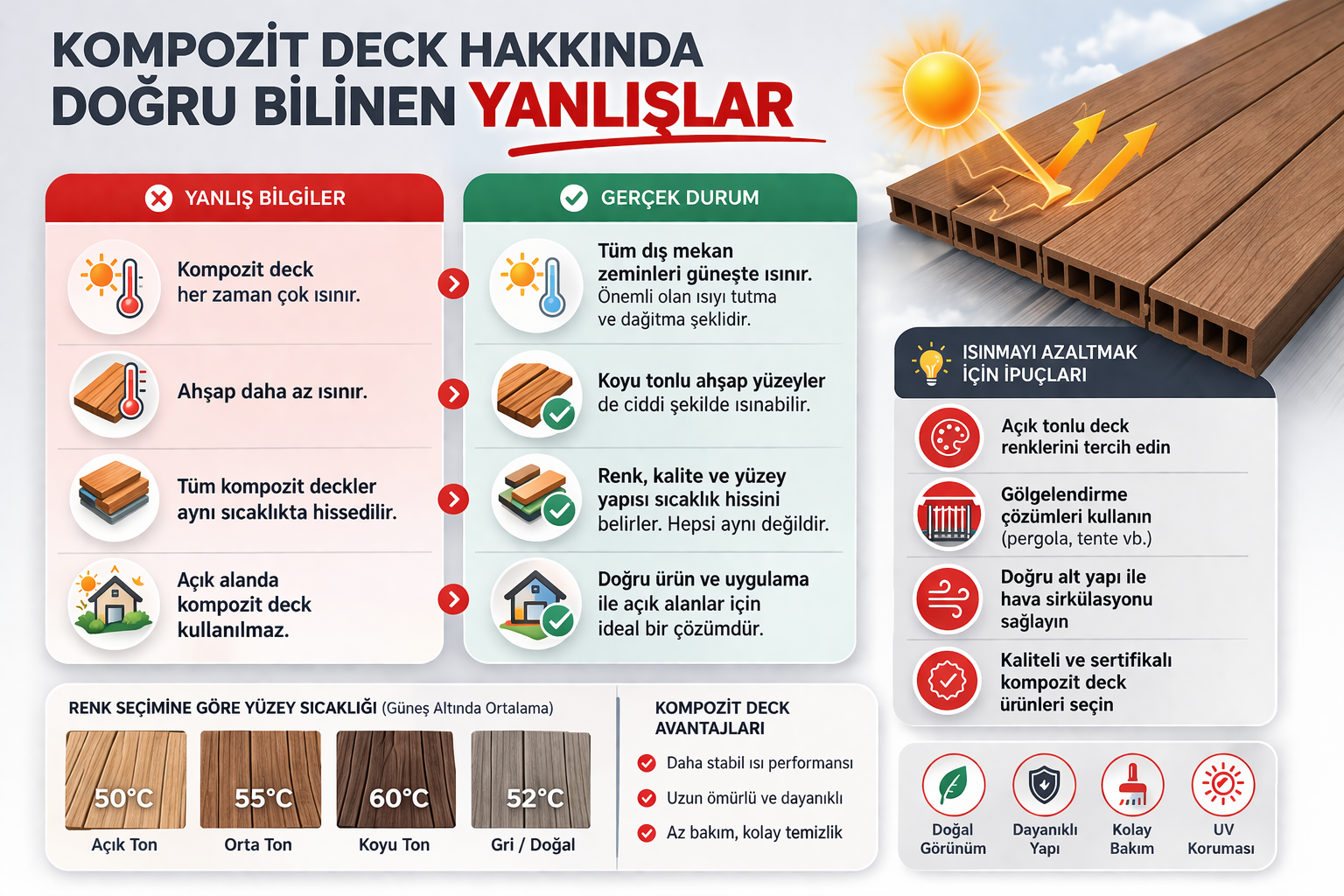 Kompozit deck hakkında doğru bilinen yanlışlar infografiği