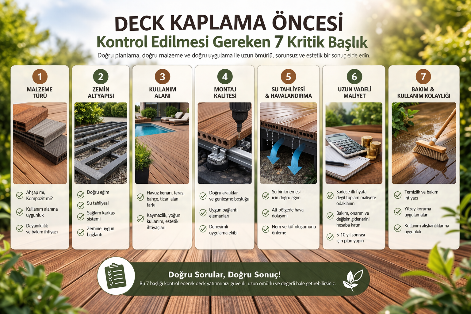 Deck uygulaması öncesi kontrol listesi infografiği